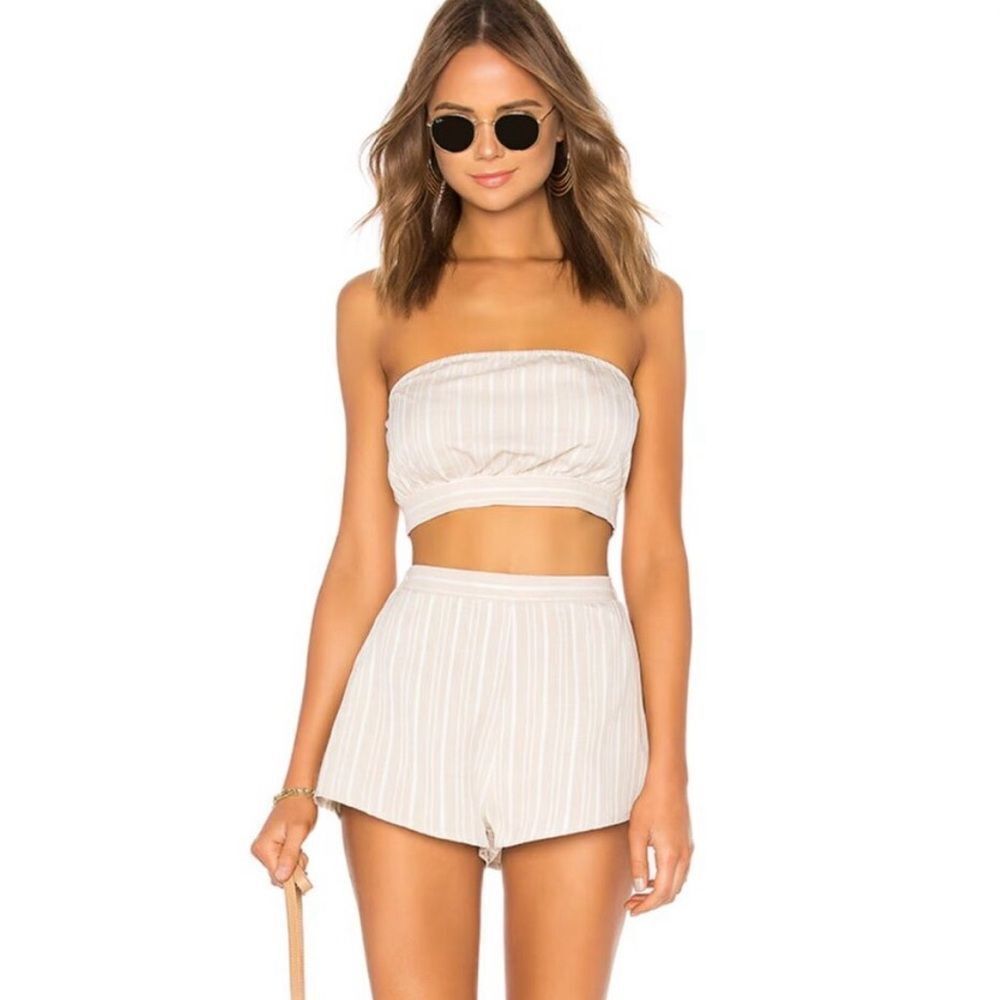 superdown Cream Striped Women Shorts